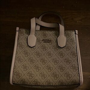 GUESS Taupe Logo Satchel with Pale Pink Trim